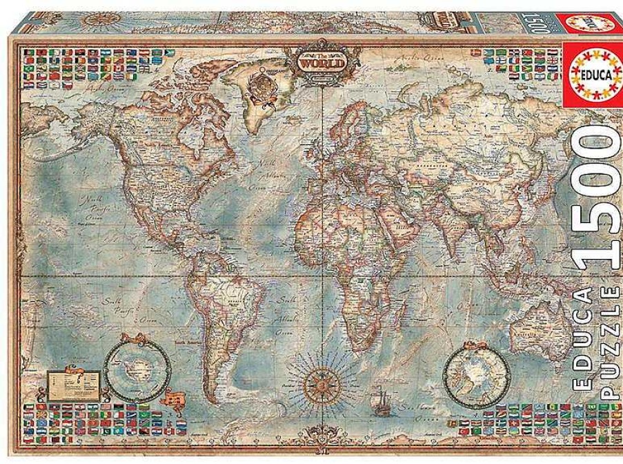 Puzzles Educa Borrás | Puzzle 1500 Piezas El Mundo Mapa Pol Tico