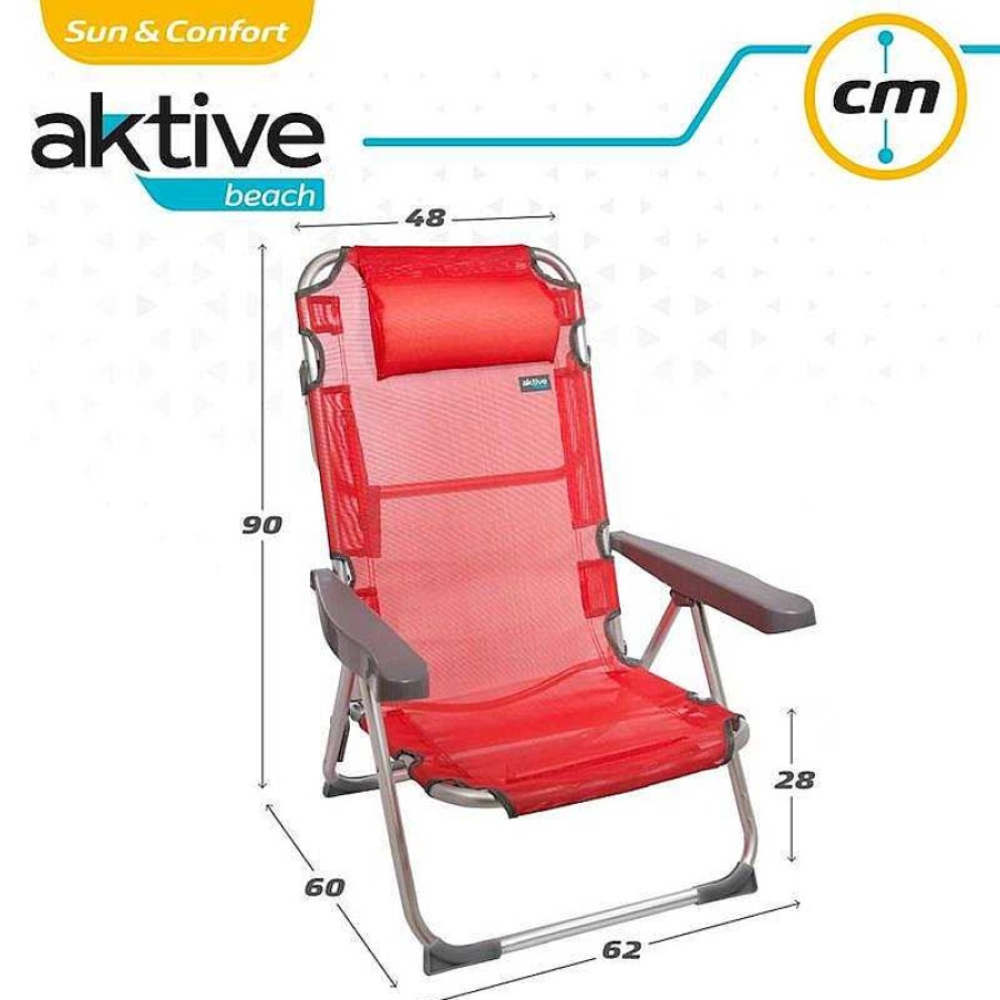 Juguetes Verano Color Baby | Silla Alta Playa Con Coj N Rojo Aktive Beach