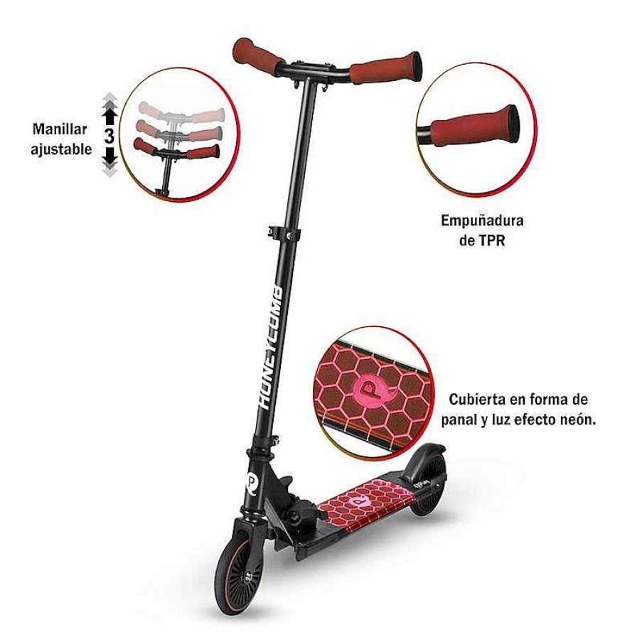 Juguetes Aire Libre Ociotrends | Patinete Honeycomb Scooter Led Rojo