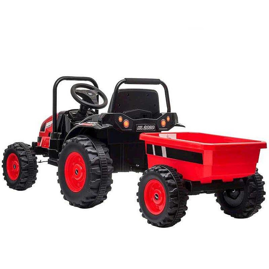 Coches El Ctricos Infantiles Ociotrends | Tractor Bater A Con Remolque Rojo