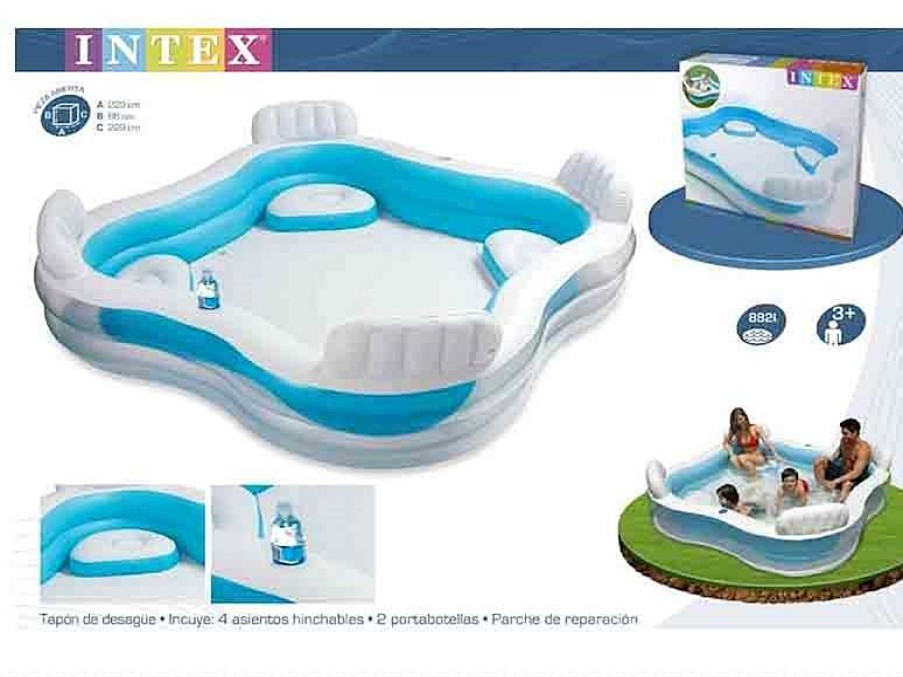 Juguetes Para Piscina Y Accesorios Intex | Piscina Hinchable Con Asientos Family Loungue Intex 882 Litros