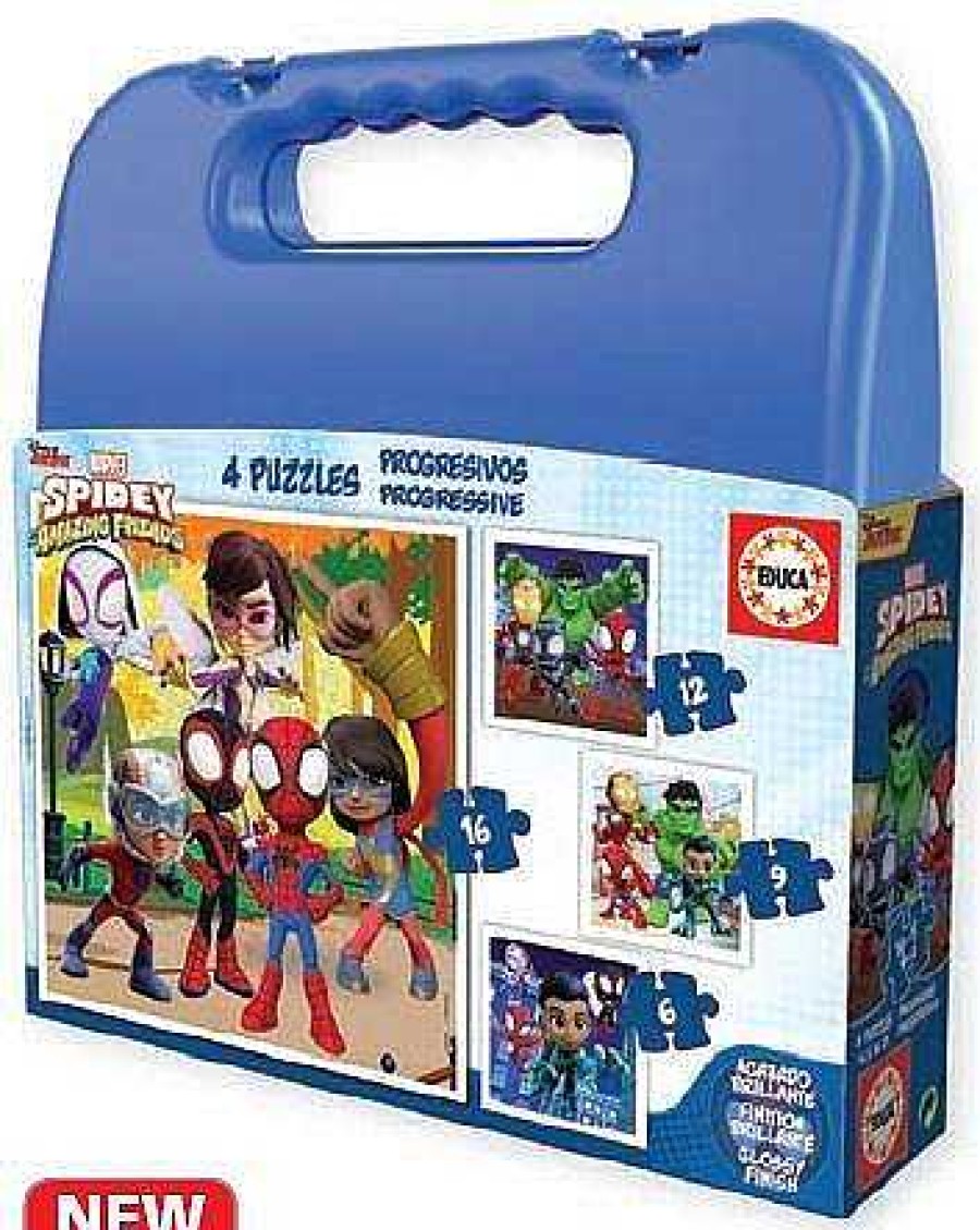 Puzzles Educa Borrás | Spidey Maleta Set De 4 Puzzles Infantiles