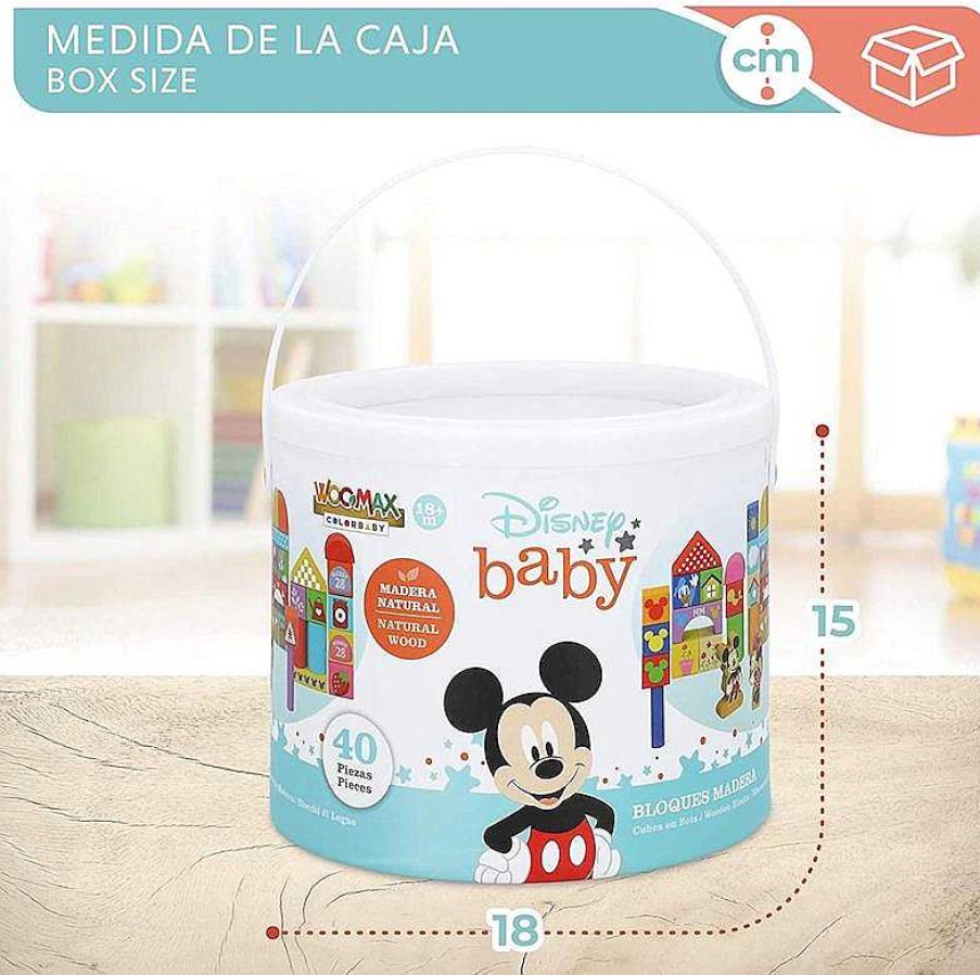 Juguetes Para Beb S Color Baby | Bote Bloques Madera Mickey & Minnie