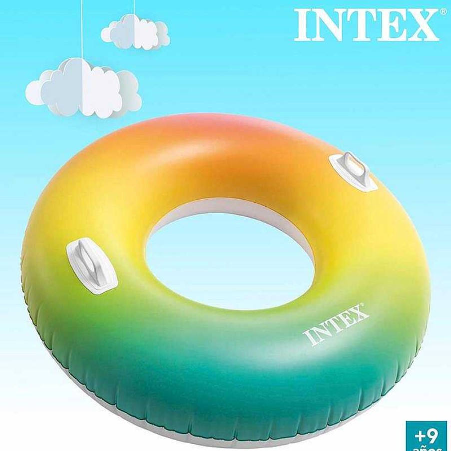 Juguetes Para Piscina Y Accesorios Intex | Flotador Rueda Gigante Arcoiris Con Asas