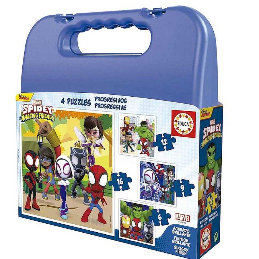 Puzzles Educa Borrás | Spidey Maleta Set De 4 Puzzles Infantiles