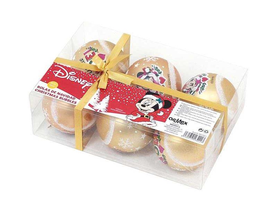 Adornos Navide Os Safta | Bolas Navidad Minnie Lucky Pack 6 Oro