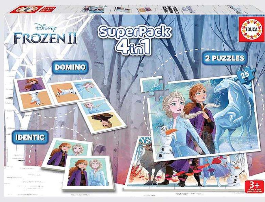 Puzzles Educa Borrás | Superpack 4 En 1 Frozen (Domino, Identic, 2 Puzzles)