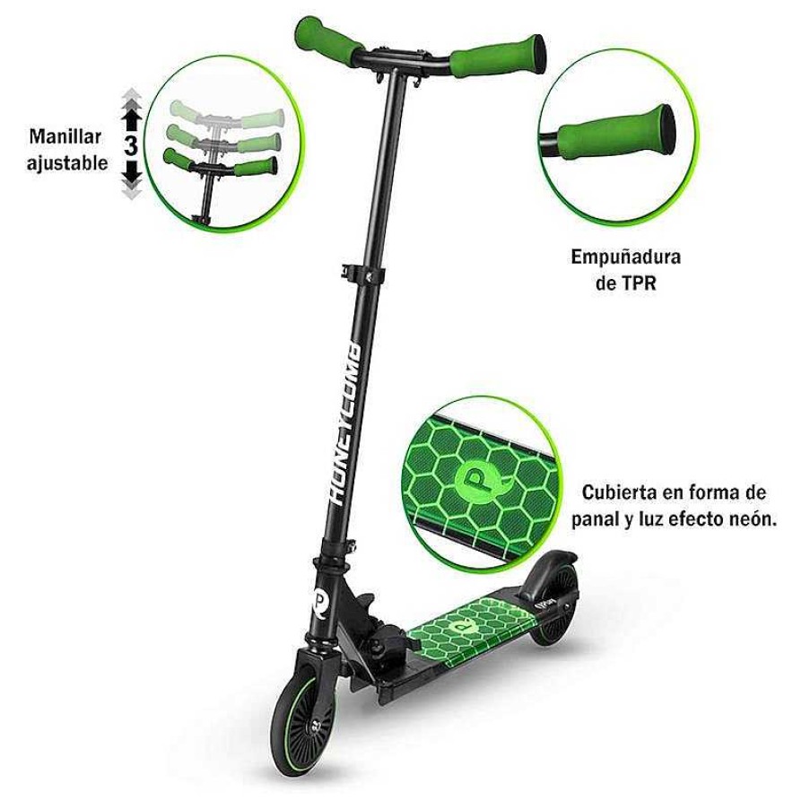 Juguetes Aire Libre Ociotrends | Patinete Honeycomb Scooter Led Verde