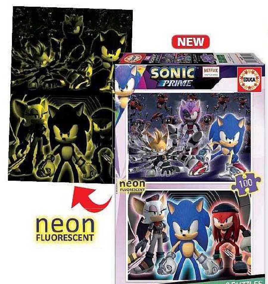 Puzzles Educa Borrás | Puzzle Sonic Prime Neon Set De 2 100 Piezas