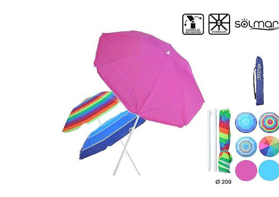 Juguetes Verano Eurojuguetes | Parasol Aluminio 200 Cm 8 Varillas De Fibra