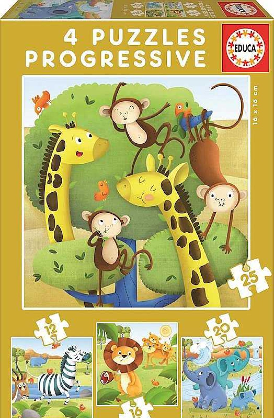 Puzzles Educa Borrás | Puzzle Animales Salvajes Progresivos