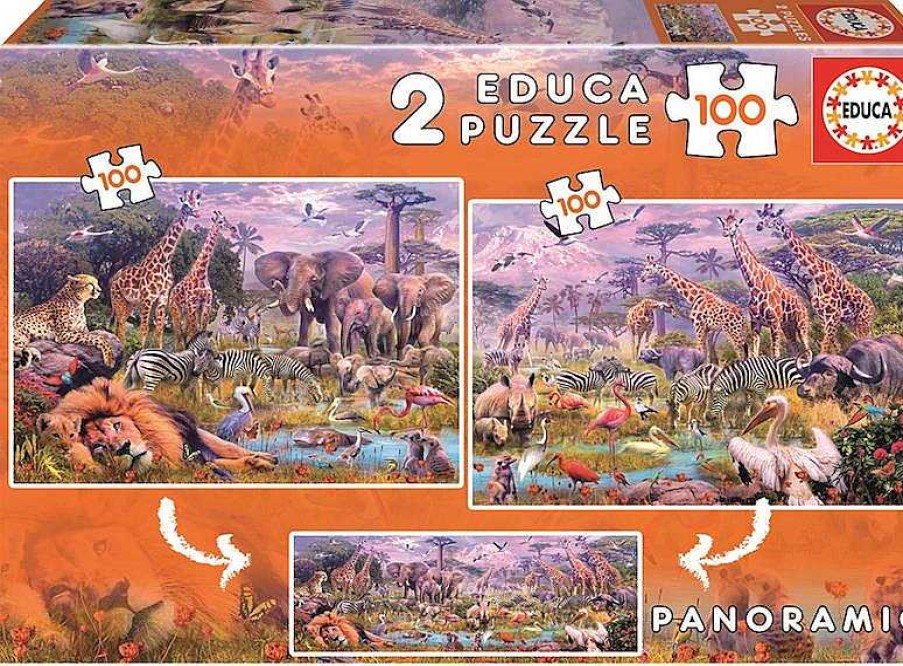 Puzzles Educa Borrás | Puzzle Animales Salvajes 2X100 Piezas