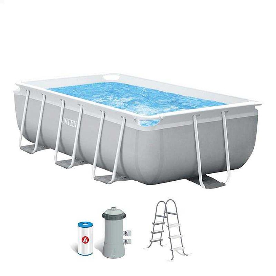 Juguetes Para Piscina Y Accesorios Intex | Piscina Prism Frame Rectangular Depuradora Y Escalera